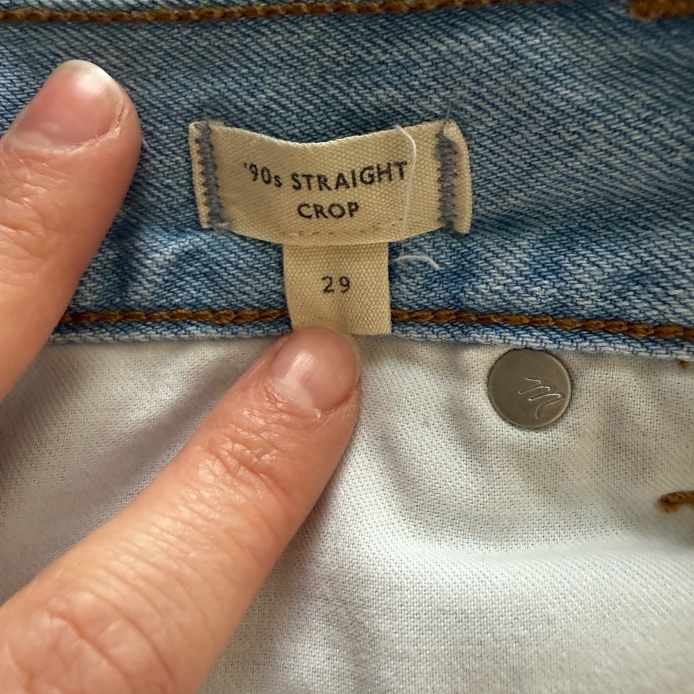 Madewell 90’s Straight Crop 100% Cotton Size 29 Light Wash - Picture 3 of 7
